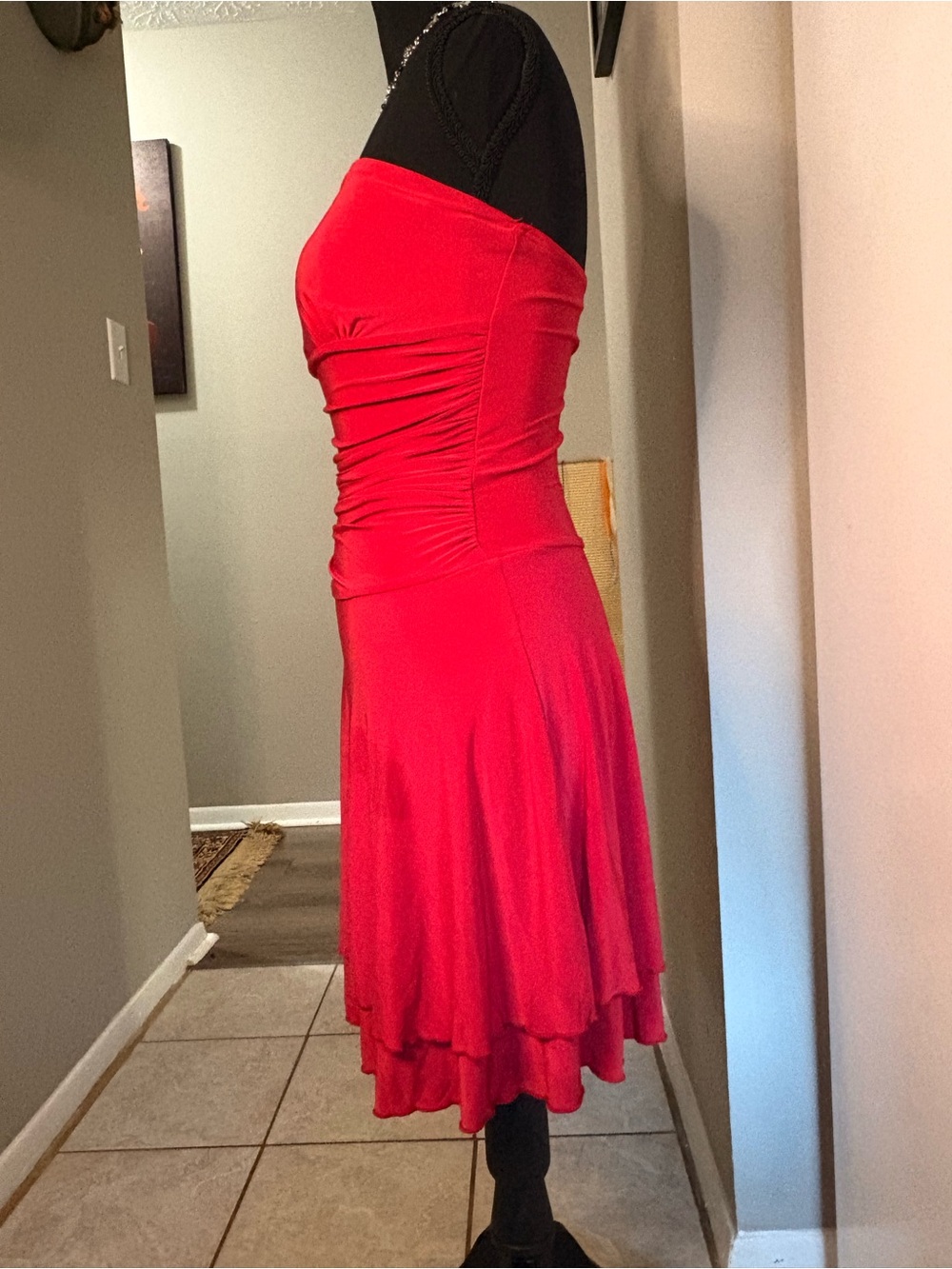 Strapless Ruched Red Mini Dress - Picture 6 of 10